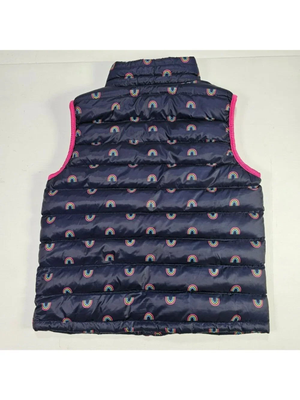 32 Degrees Heat Sleeveless Puffer Vest Girls Size XS Blue w/ Rainbow Print